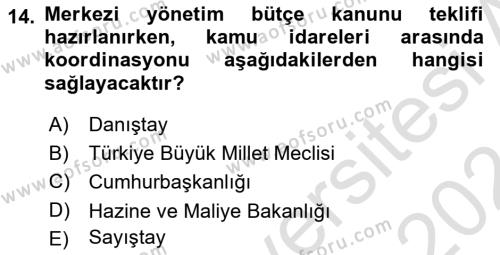 Kamu Maliyesi Dersi 2023 - 2024 Yılı (Final) Dönem Sonu Sınavı 14. Soru