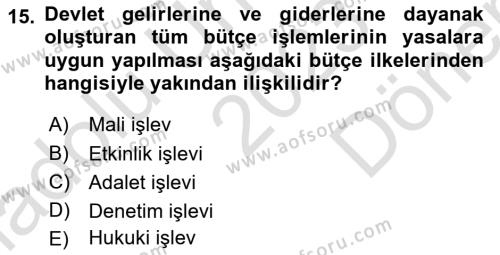 Kamu Maliyesi Dersi 2023 - 2024 Yılı (Final) Dönem Sonu Sınavı 15. Soru