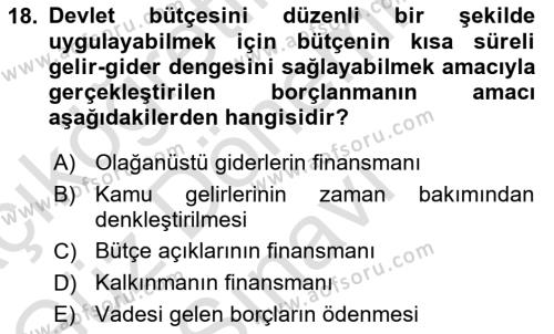 Kamu Maliyesi Dersi 2023 - 2024 Yılı (Final) Dönem Sonu Sınavı 18. Soru