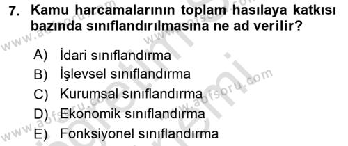 Kamu Maliyesi Dersi 2023 - 2024 Yılı (Final) Dönem Sonu Sınavı 7. Soru