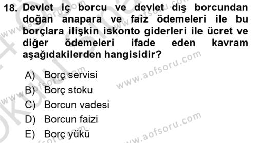 Kamu Maliyesi Dersi 2023 - 2024 Yılı Yaz Okulu Sınavı 18. Soru