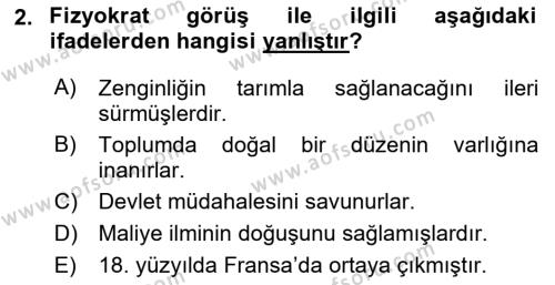 Kamu Maliyesi Dersi 2023 - 2024 Yılı Yaz Okulu Sınavı 2. Soru