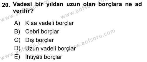 Kamu Maliyesi Dersi 2023 - 2024 Yılı Yaz Okulu Sınavı 20. Soru