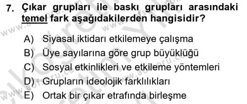 Kamu Maliyesi Dersi 2023 - 2024 Yılı Yaz Okulu Sınavı 7. Soru