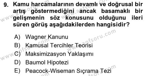 Kamu Maliyesi Dersi 2023 - 2024 Yılı Yaz Okulu Sınavı 9. Soru