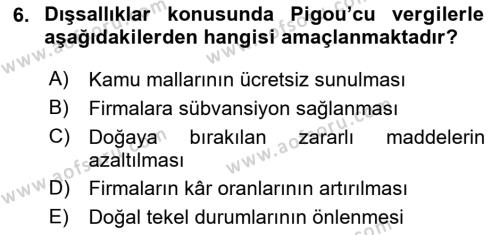 Kamu Maliyesi Dersi 2024 - 2025 Yılı (Vize) Ara Sınavı 6. Soru