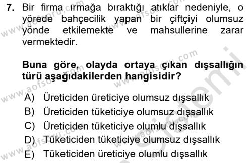 Kamu Maliyesi Dersi 2024 - 2025 Yılı (Vize) Ara Sınavı 7. Soru