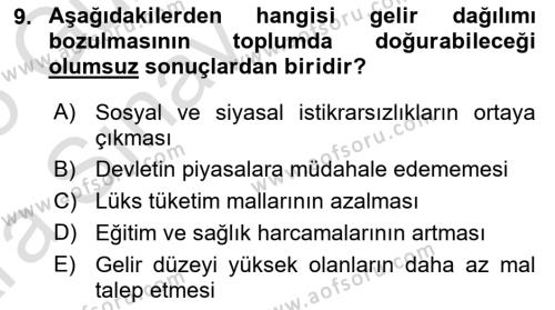 Kamu Maliyesi Dersi 2024 - 2025 Yılı (Vize) Ara Sınavı 9. Soru