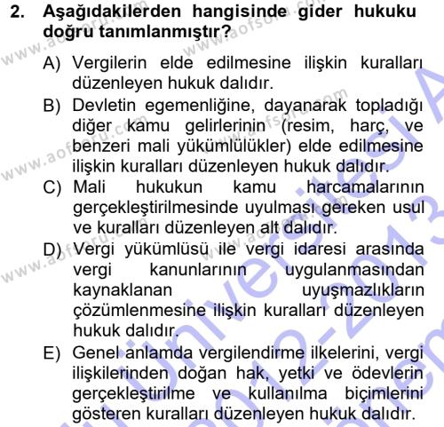 Genel Vergi Hukuku Dersi 2012 - 2013 Yılı (Final) Dönem Sonu Sınavı 2. Soru