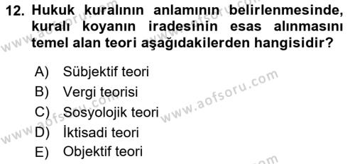 Genel Vergi Hukuku Dersi 2020 - 2021 Yılı Yaz Okulu Sınavı 12. Soru