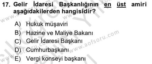 Genel Vergi Hukuku Dersi 2020 - 2021 Yılı Yaz Okulu Sınavı 17. Soru