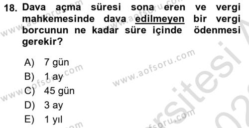 Genel Vergi Hukuku Dersi 2021 - 2022 Yılı (Final) Dönem Sonu Sınavı 18. Soru