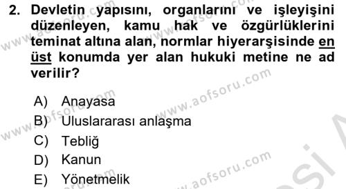 Genel Vergi Hukuku Dersi 2021 - 2022 Yılı (Final) Dönem Sonu Sınavı 2. Soru