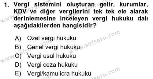 Genel Vergi Hukuku Dersi 2021 - 2022 Yılı Yaz Okulu Sınavı 1. Soru