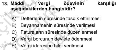 Genel Vergi Hukuku Dersi 2021 - 2022 Yılı Yaz Okulu Sınavı 13. Soru