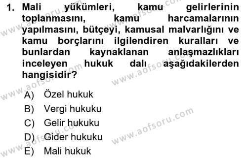 Genel Vergi Hukuku Dersi 2022 - 2023 Yılı (Vize) Ara Sınavı 1. Soru