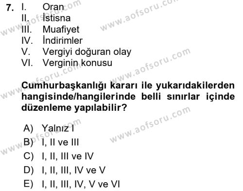 Genel Vergi Hukuku Dersi 2022 - 2023 Yılı (Vize) Ara Sınavı 7. Soru