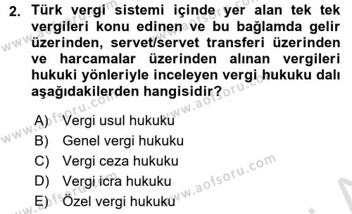 Genel Vergi Hukuku Dersi 2023 - 2024 Yılı (Vize) Ara Sınavı 2. Soru