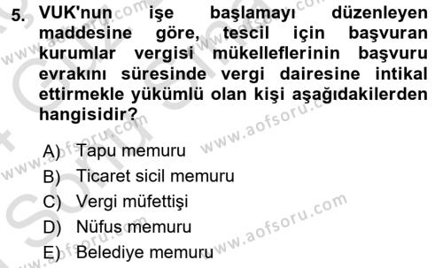 Genel Vergi Hukuku Dersi 2023 - 2024 Yılı (Final) Dönem Sonu Sınavı 5. Soru