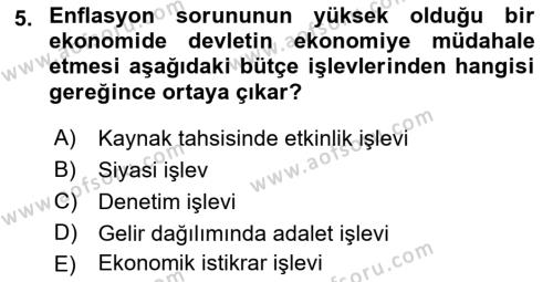 Devlet Bütçesi Dersi 2021 - 2022 Yılı (Vize) Ara Sınavı 5. Soru