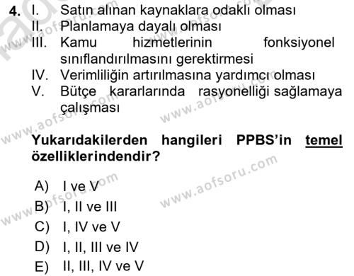 Devlet Bütçesi Dersi 2021 - 2022 Yılı (Final) Dönem Sonu Sınavı 4. Soru