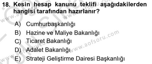 Devlet Bütçesi Dersi 2021 - 2022 Yılı Yaz Okulu Sınavı 18. Soru