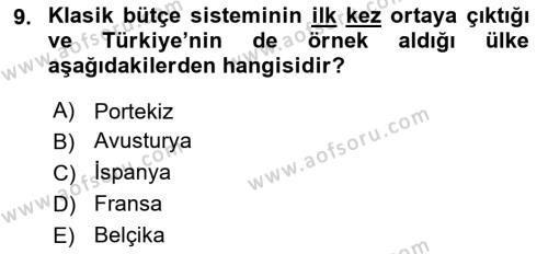 Devlet Bütçesi Dersi 2021 - 2022 Yılı Yaz Okulu Sınavı 9. Soru