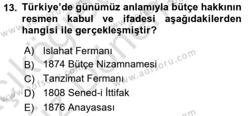 Devlet Bütçesi Dersi 2022 - 2023 Yılı (Vize) Ara Sınavı 13. Soru