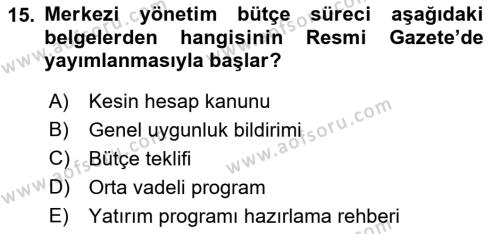 Devlet Bütçesi Dersi 2022 - 2023 Yılı (Final) Dönem Sonu Sınavı 15. Soru