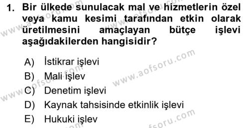 Devlet Bütçesi Dersi 2023 - 2024 Yılı (Vize) Ara Sınavı 1. Soru