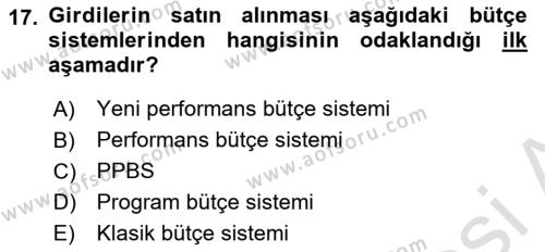 Devlet Bütçesi Dersi 2023 - 2024 Yılı (Vize) Ara Sınavı 17. Soru