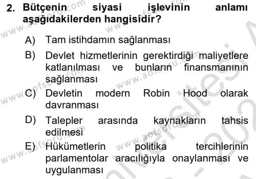 Devlet Bütçesi Dersi 2023 - 2024 Yılı (Vize) Ara Sınavı 2. Soru