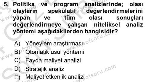 Devlet Bütçesi Dersi 2023 - 2024 Yılı (Final) Dönem Sonu Sınavı 5. Soru