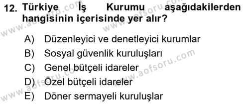 Devlet Bütçesi Dersi 2023 - 2024 Yılı Yaz Okulu Sınavı 12. Soru