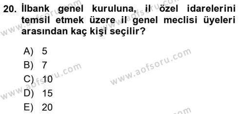 Mahalli İdareler Maliyesi Dersi 2021 - 2022 Yılı (Final) Dönem Sonu Sınavı 20. Soru