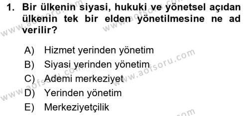 Mahalli İdareler Maliyesi Dersi 2023 - 2024 Yılı (Vize) Ara Sınavı 1. Soru