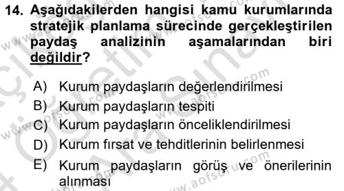 Kamu Mali Yönetimi Dersi 2023 - 2024 Yılı (Vize) Ara Sınavı 14. Soru