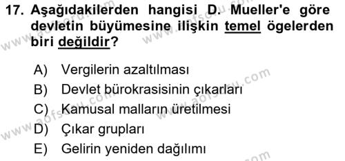 Kamu Mali Yönetimi Dersi 2023 - 2024 Yılı (Vize) Ara Sınavı 17. Soru