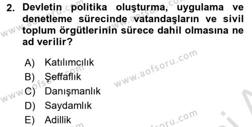 Kamu Mali Yönetimi Dersi 2023 - 2024 Yılı (Vize) Ara Sınavı 2. Soru