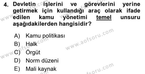 Kamu Mali Yönetimi Dersi 2023 - 2024 Yılı (Vize) Ara Sınavı 4. Soru