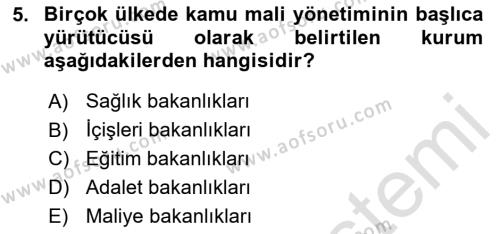 Kamu Mali Yönetimi Dersi 2023 - 2024 Yılı (Vize) Ara Sınavı 5. Soru