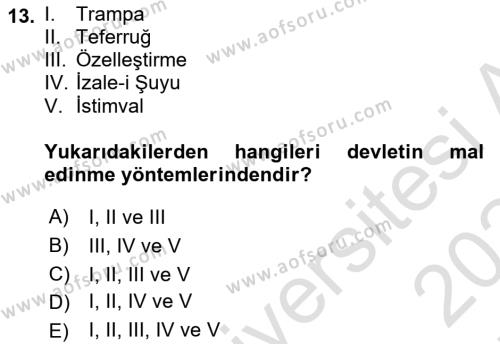 Kamu Mali Yönetimi Dersi 2023 - 2024 Yılı (Final) Dönem Sonu Sınavı 13. Soru