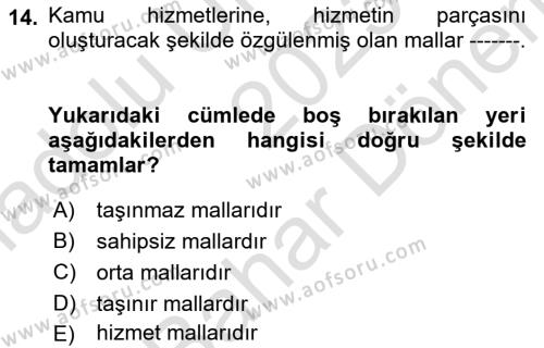 Kamu Mali Yönetimi Dersi 2023 - 2024 Yılı (Final) Dönem Sonu Sınavı 14. Soru