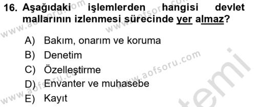 Kamu Mali Yönetimi Dersi 2023 - 2024 Yılı (Final) Dönem Sonu Sınavı 16. Soru