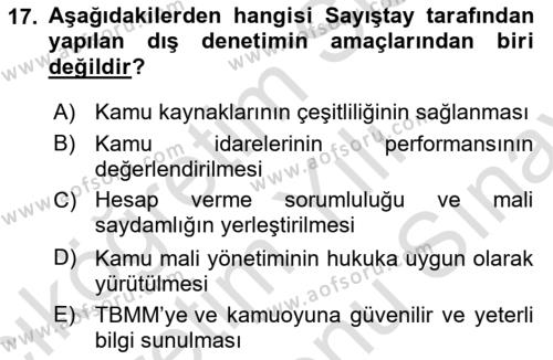 Kamu Mali Yönetimi Dersi 2023 - 2024 Yılı (Final) Dönem Sonu Sınavı 17. Soru