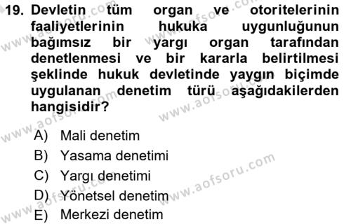 Kamu Mali Yönetimi Dersi 2023 - 2024 Yılı (Final) Dönem Sonu Sınavı 19. Soru