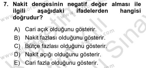 Kamu Mali Yönetimi Dersi 2023 - 2024 Yılı (Final) Dönem Sonu Sınavı 7. Soru