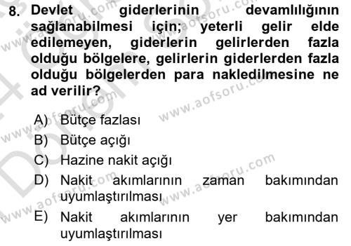 Kamu Mali Yönetimi Dersi 2023 - 2024 Yılı (Final) Dönem Sonu Sınavı 8. Soru