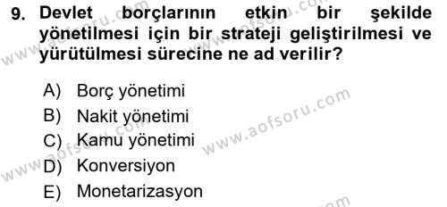 Kamu Mali Yönetimi Dersi 2023 - 2024 Yılı (Final) Dönem Sonu Sınavı 9. Soru