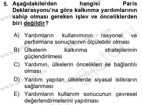 Uluslararası Kamu Maliyesi Dersi 2017 - 2018 Yılı 3 Ders Sınavı 5. Soru